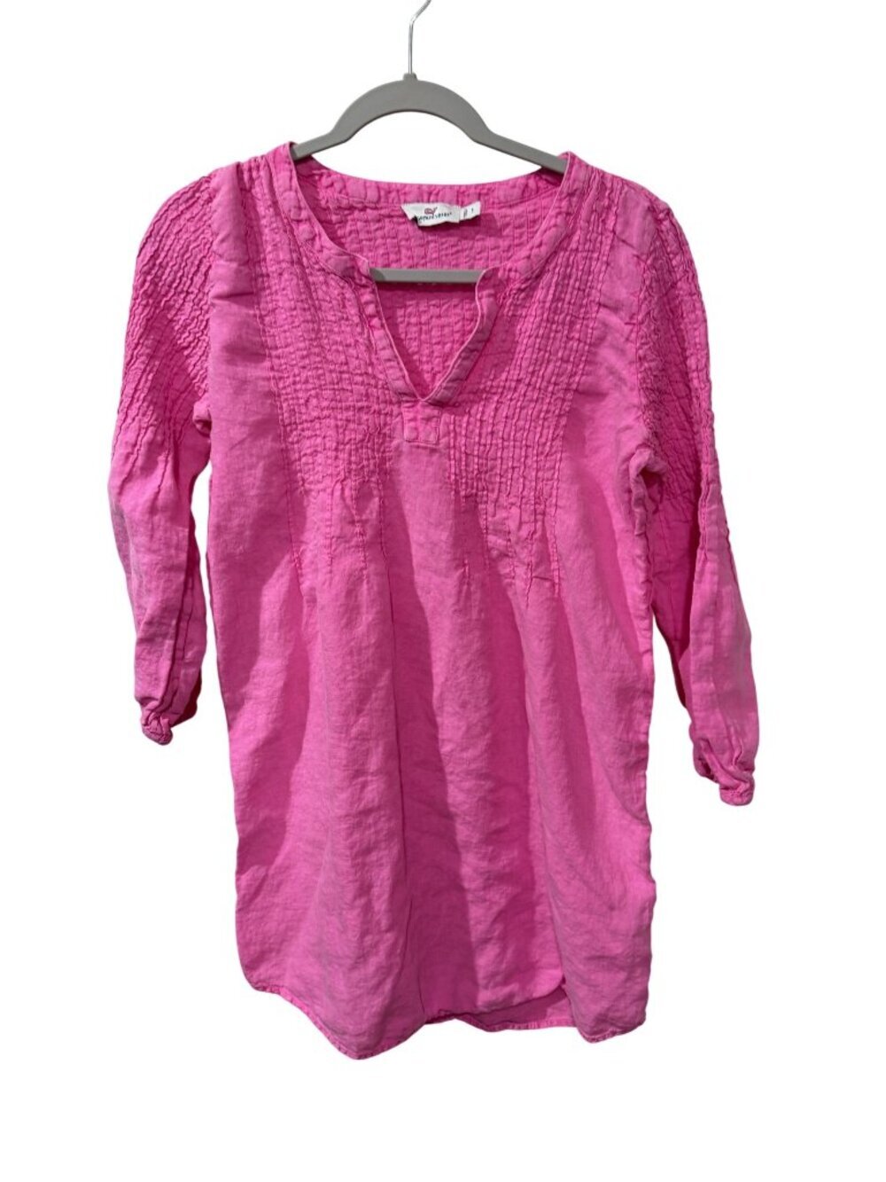 Vineyard Vines Pink Smocked 3/4 Sleeve Blouse Womens Small 100% Linen Lightweigh